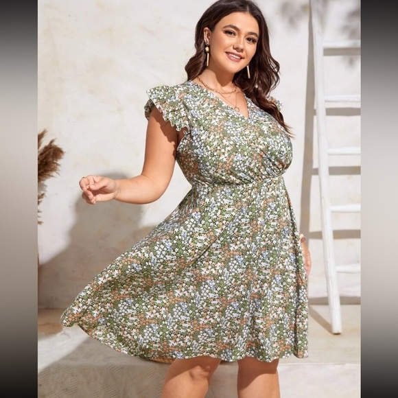 Shein Ditsy Floral Ruffle Sleeve Dress without Belt - size XL - Picture 3 of 8